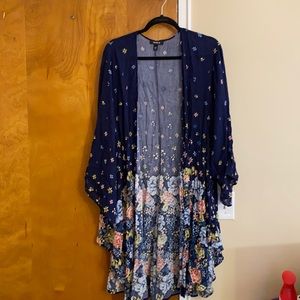 NAVY FLORAL CREPE KIMONO